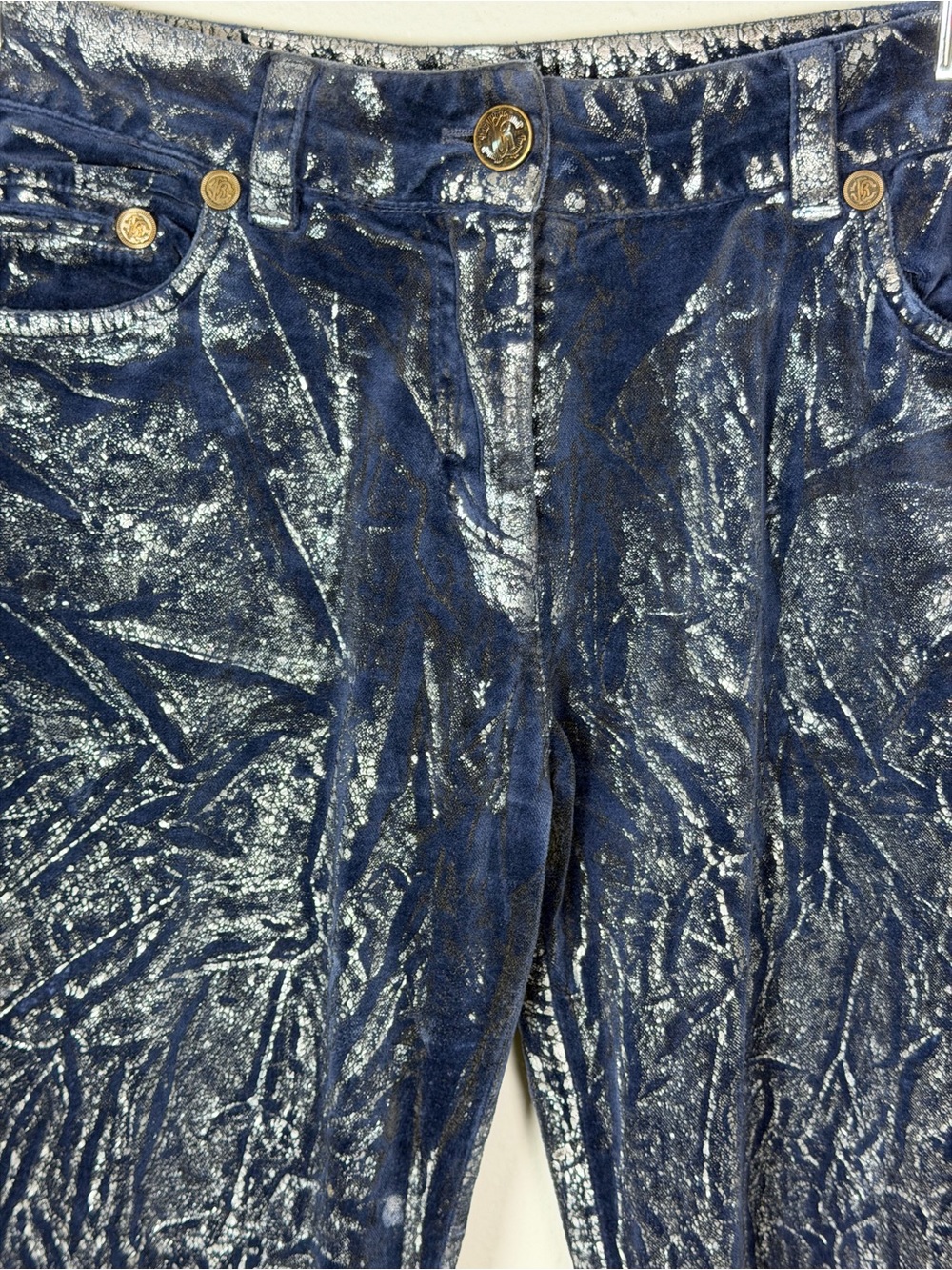 Roberto Cavalli Fall 2011 Collection Silver Foil Pants Blue Velvet 40(EU)6(US)